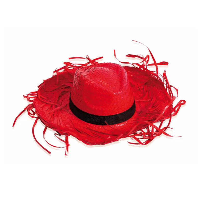 Chapeau De Paille Blanc À Franges Avec Ruban Intérieur Filagarchado Rouge Chapeaux