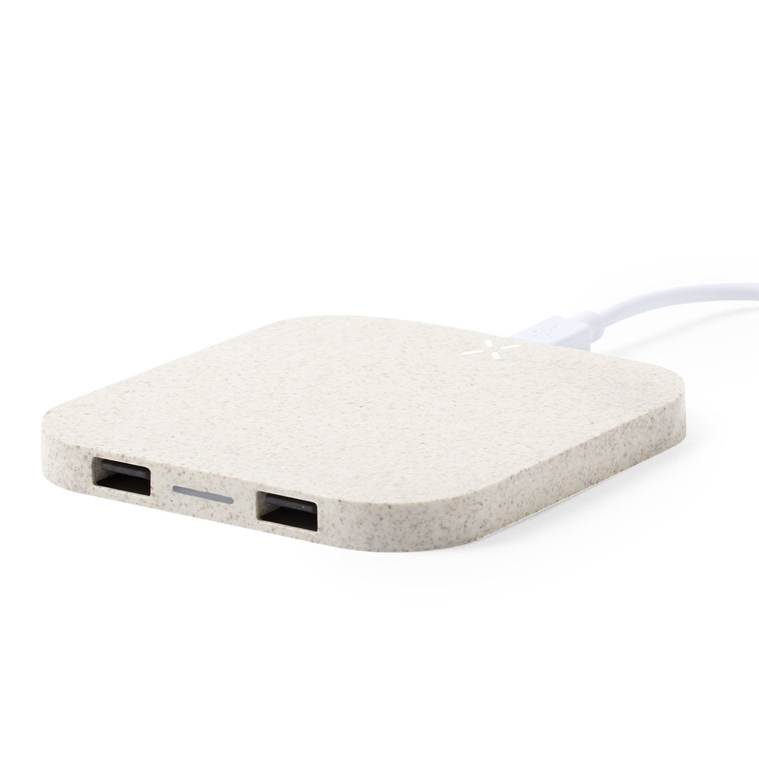 Optez pour une charge éco-friendly avec ce chargeur en paille de blé. Deux ports USB pour une polyvalence maximale et une technologie sans fil Qi pour une utilisation simplifiée