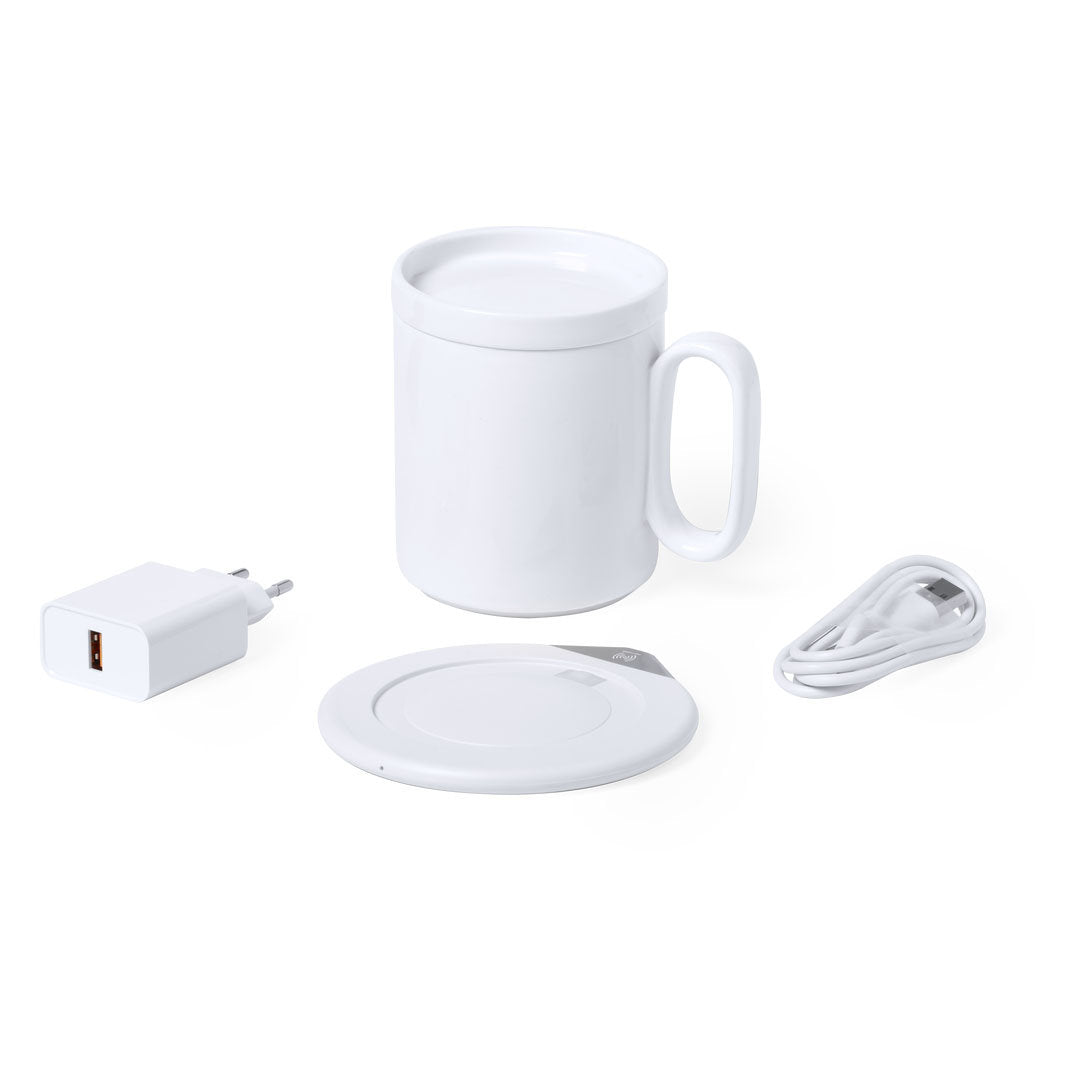 Chauffe tasses avec chargeur sans fil intégré, avec une tasse 350ml en céramique KALAN avec accessoires