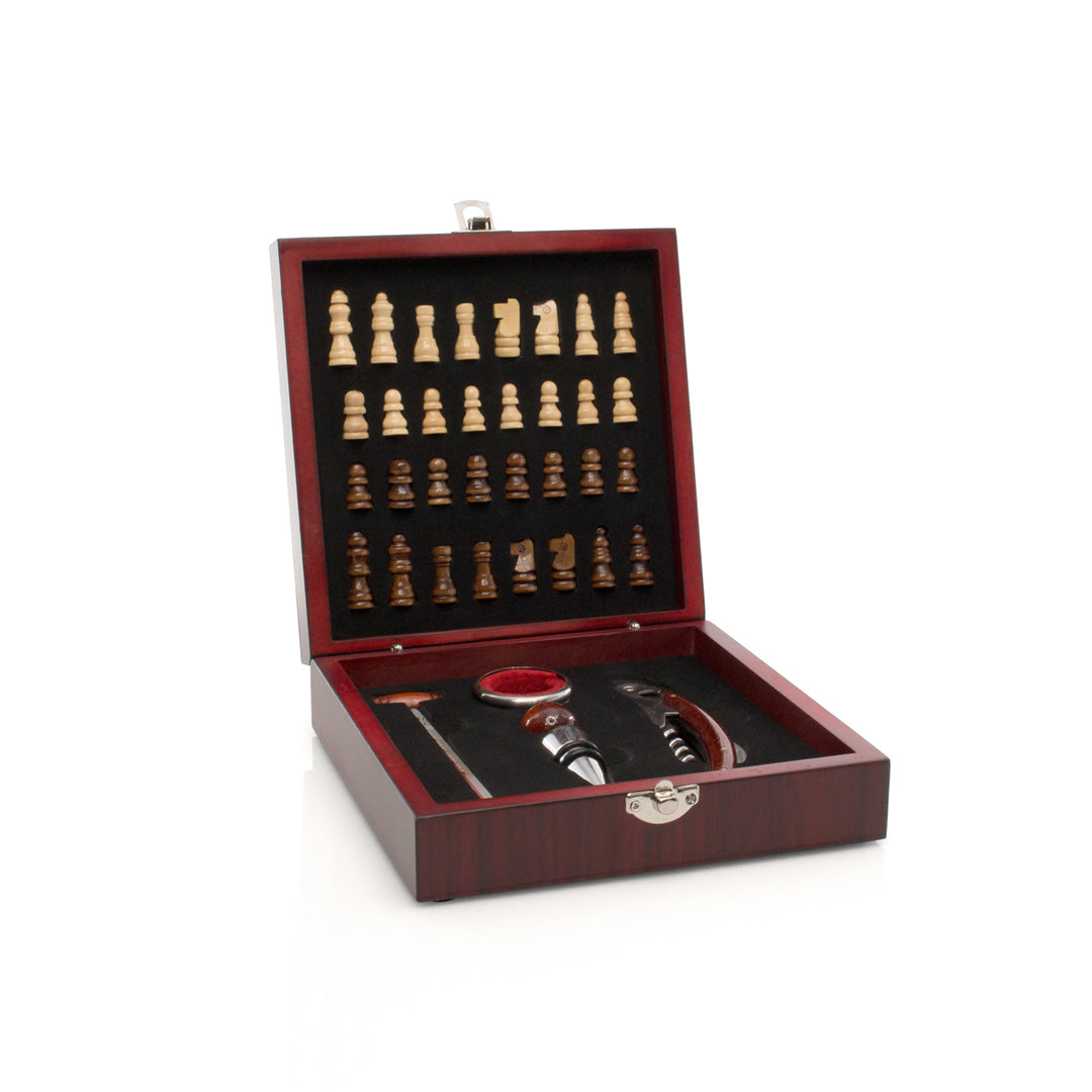 coffret à vin avec jeu d'échecs en bois