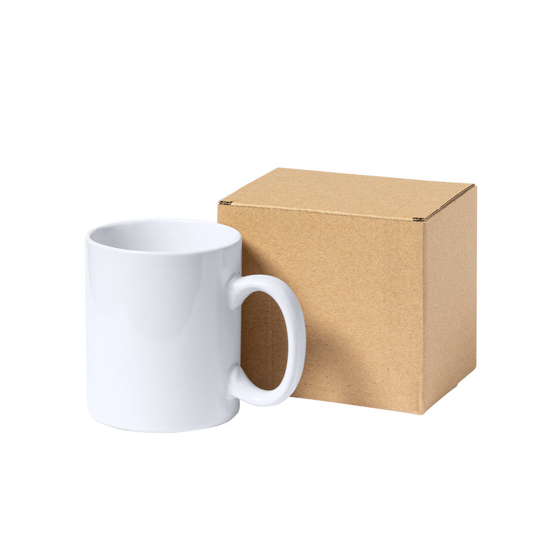 Présentez vos mugs de manière écologique : coffret en carton ondulé recyclé, dimensions 12x10,6x9 cm, finition kraft.