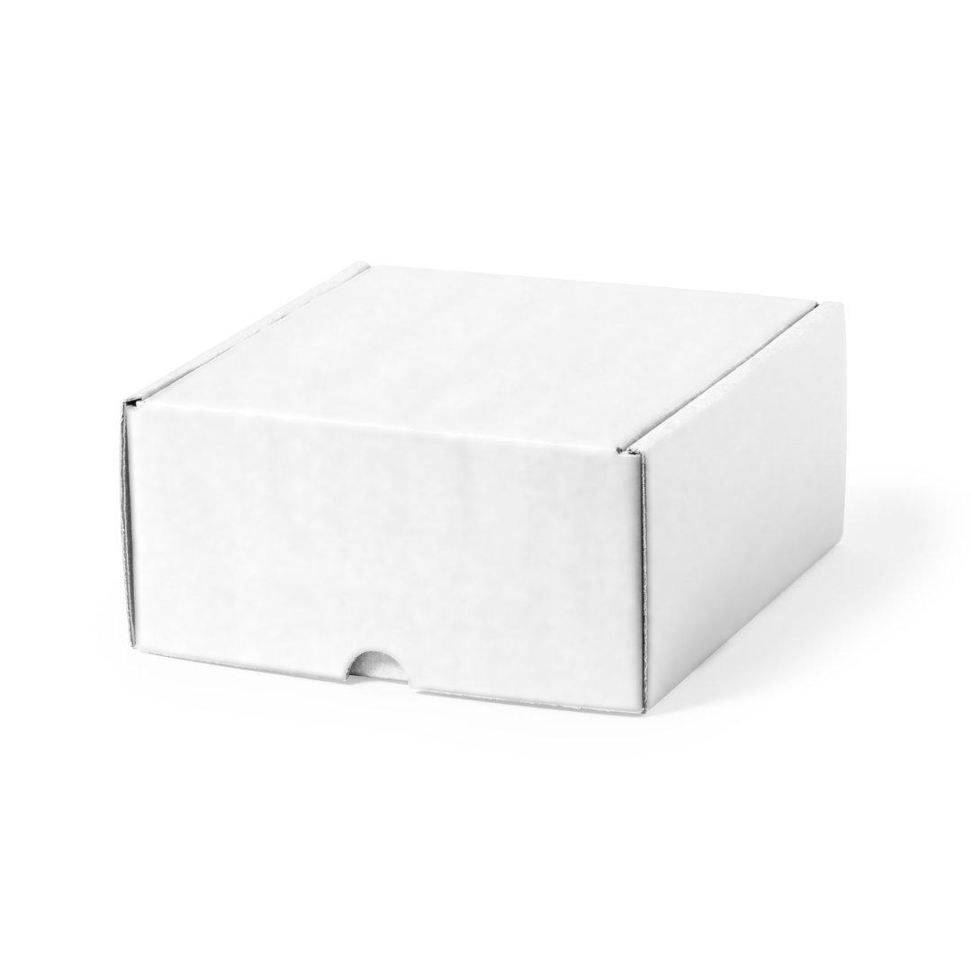 Accessoire durable : coffret spécialement conçu pour les fûts en carton ondulé recyclé, finition blanche.