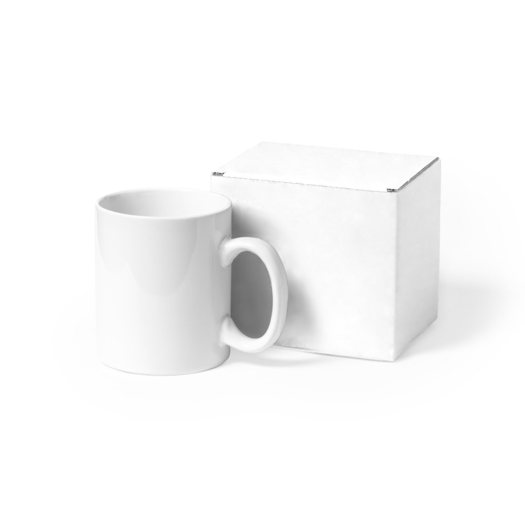 Coffret durable pour mugs : carton ondulé recyclé, dimensions 12x10,6x9 cm, avec une élégante finition blanche.