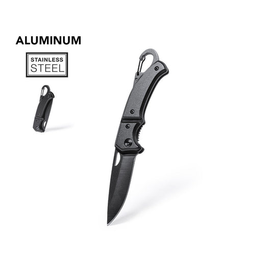 Couteau robuste avec une lame en acier inoxydable et une finition noire pour une esthétique moderne.