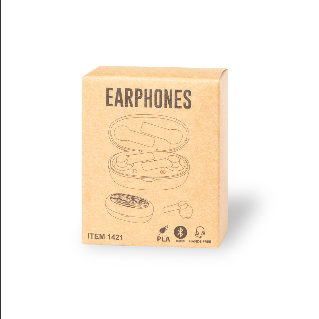 Écouteurs intra auriculaires dans un packaging éco responsable fabriqué en matières recyclées.