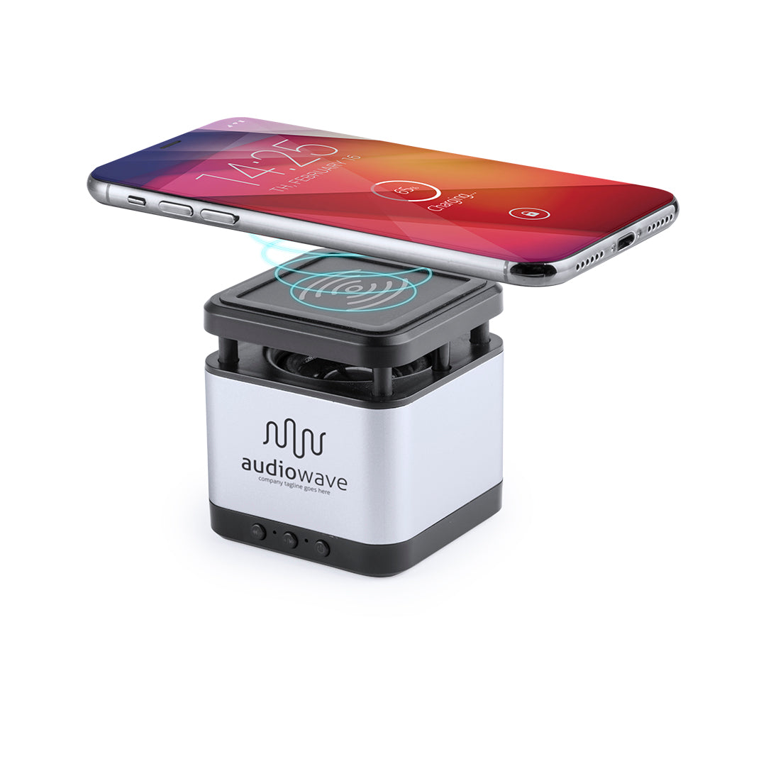 Enceinte avec chargeur sans fil intégré, design compact, bluetooth, 3w, rechargeable usb, aluminium BULPEX