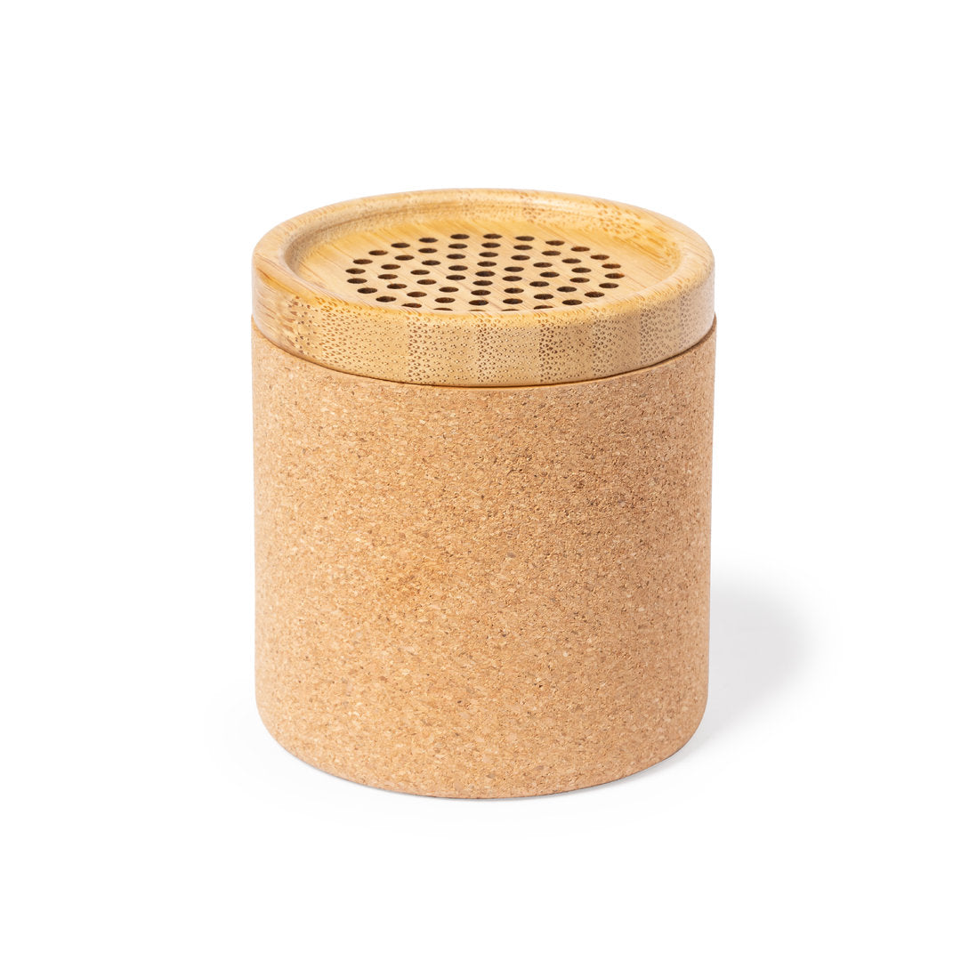 Haut-Parleur Bluetooth compact avec corps en liège naturel et grille en bambou