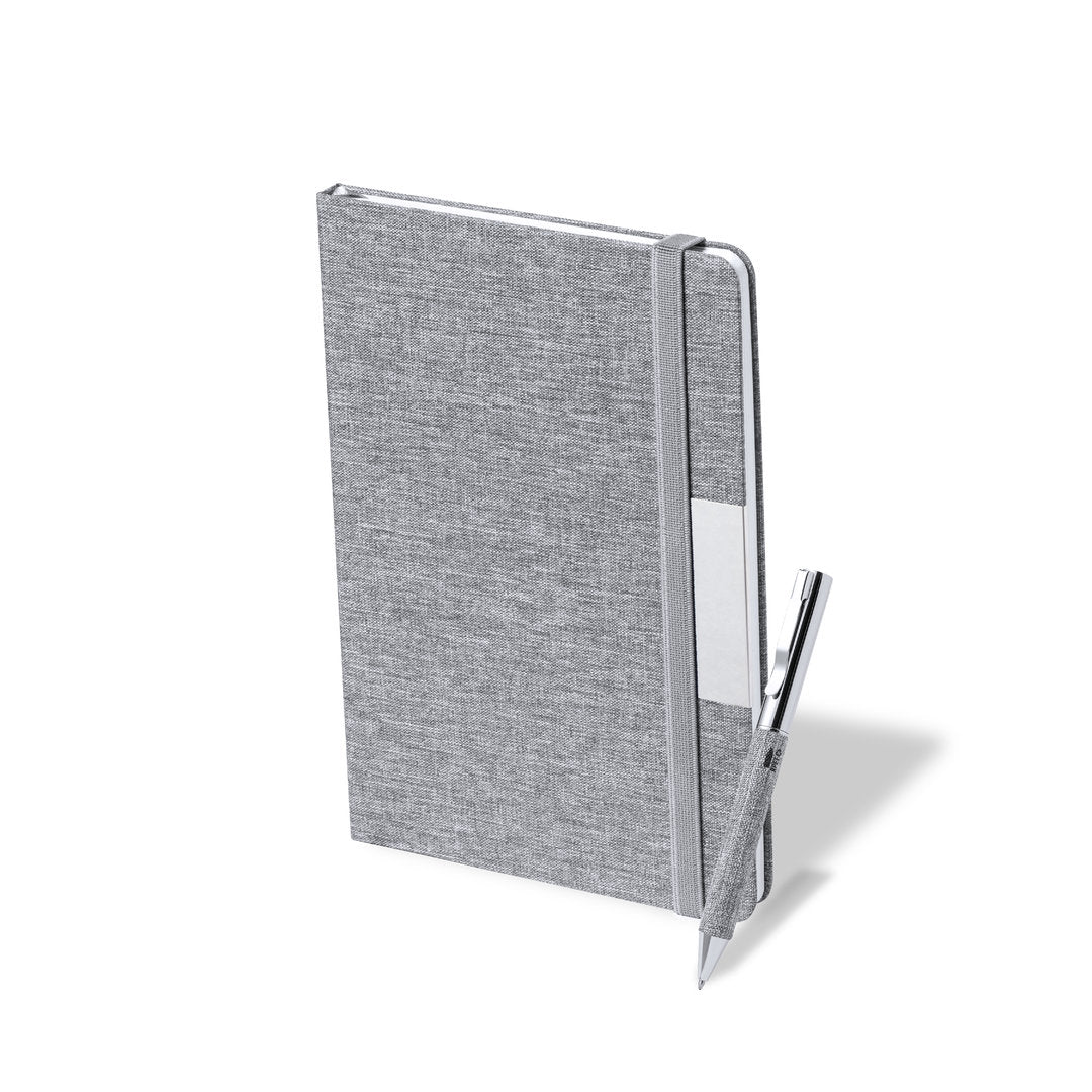 Ensemble bloc-note et stylo en polyester 300d rpet et métal, 100 feuilles WENDAM gris