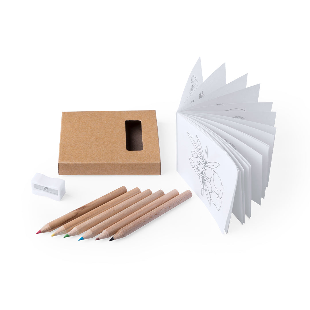 Ensemble de 8 pièces avec bloc papier à colorier et crayons en bois