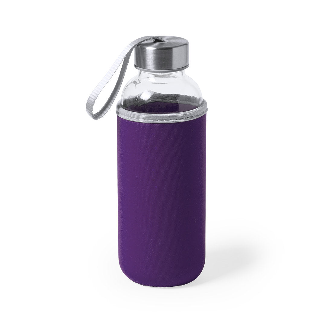 Gourde de 420ml en verre et acier inoxydable avec étui soft shell DOKATH violette