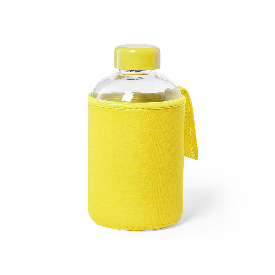 Gourde en verre de 600ml avec étui soft shell FLABER jaune