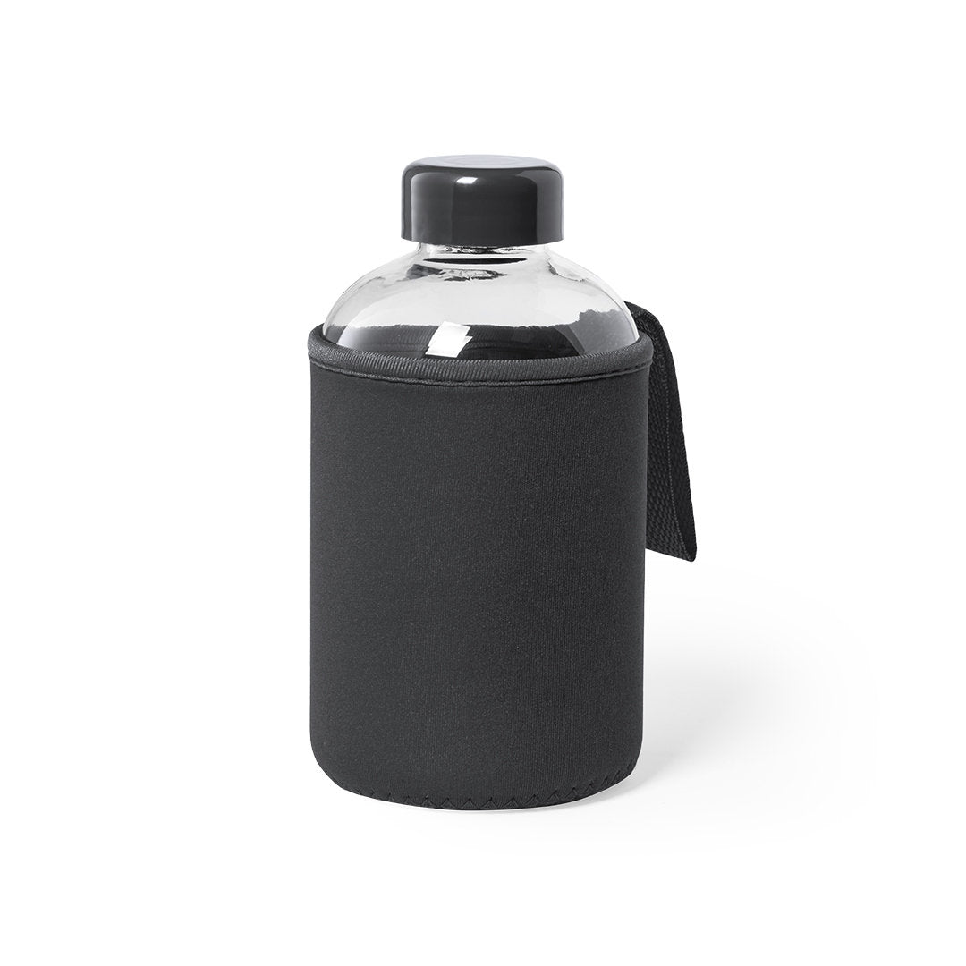 Gourde en verre de 600ml avec étui soft shell FLABER noire