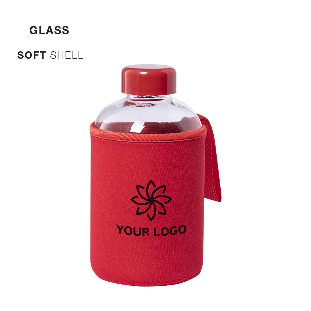 Gourde en verre de 600ml avec étui soft shell FLABER avec marquage logo