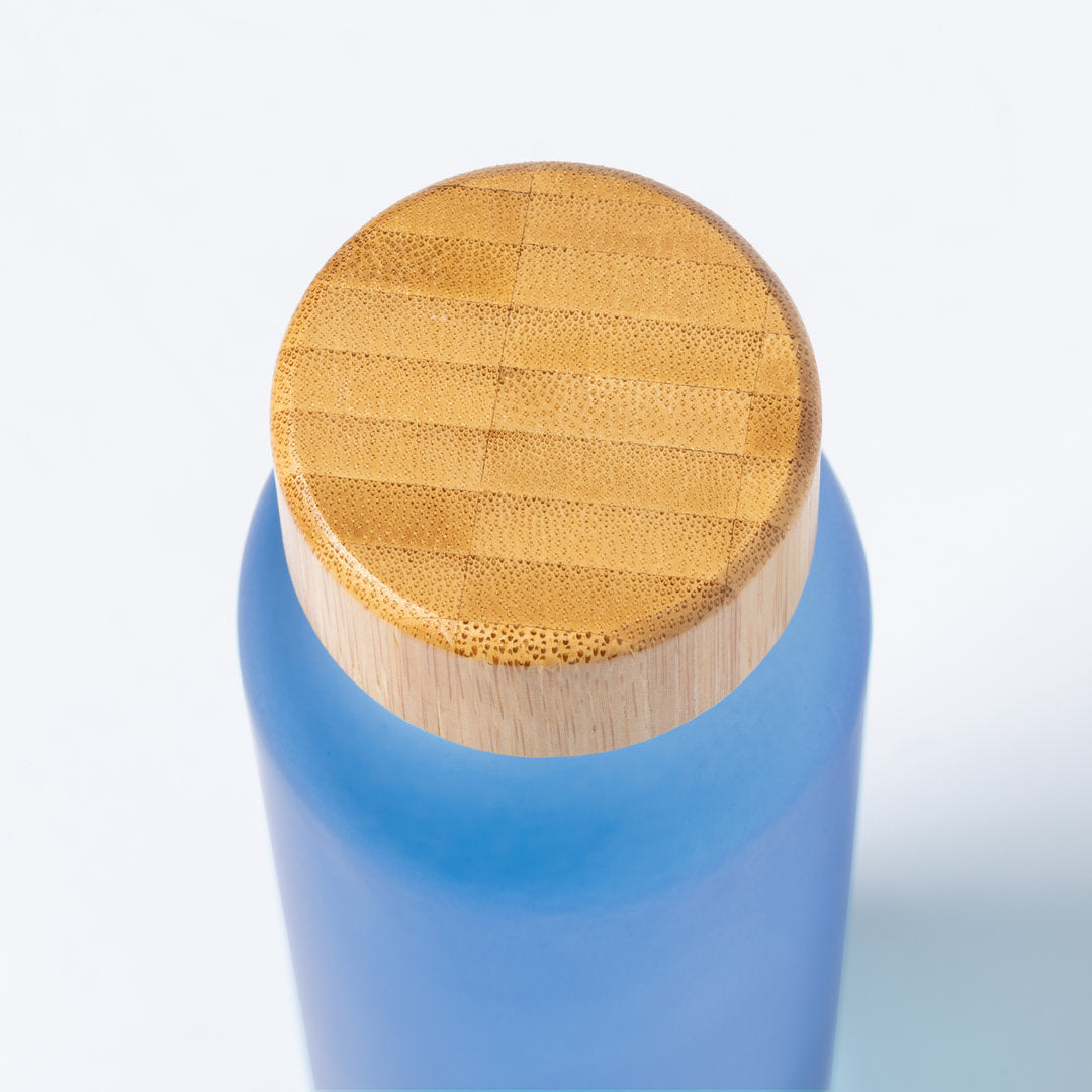 Gourde en verre et bambou de 500 ml sans bpa ESKAY bleue logo entreprise