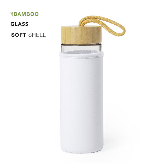 Gourde en verre et bambou de 530 ml avec étui soft shell LUROK personnalisable