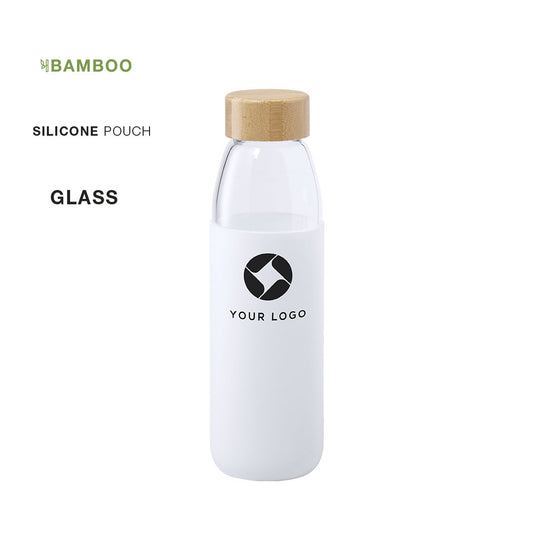 Gourde en verre et bambou de 540ml avec étui en silicone TELTOX avec marquage logo
