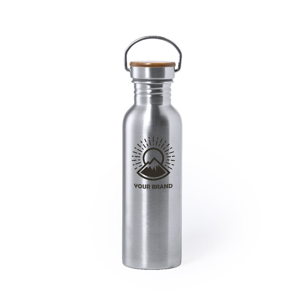 Gourde de 600ml en acier inoxydable et bambou DROPUN logo marque