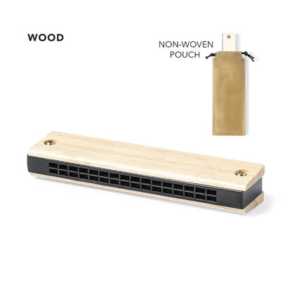 Harmonica en bois de pin naturel avec couvertures résistantes, livré dans un coffret assorti avec fermeture à lacets.
