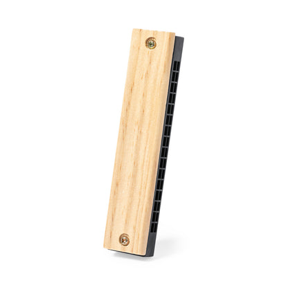 Coffret cadeau harmonica : couvertures en bois de pin naturel, présentation assortie avec fermeture à lacets.