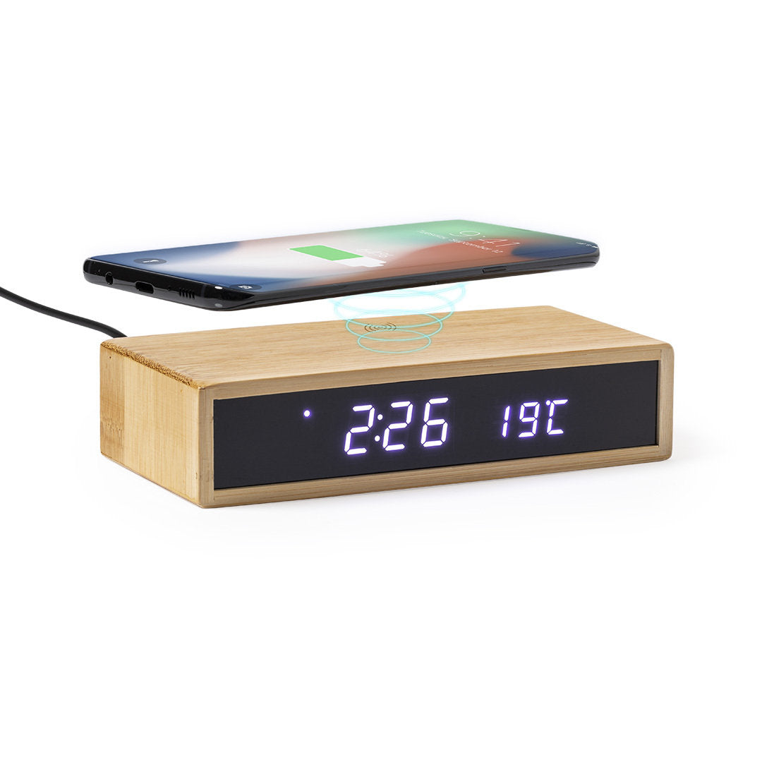 Horloge multifonction en bambou avec chargeur sans fil 5W intégré ISLUM