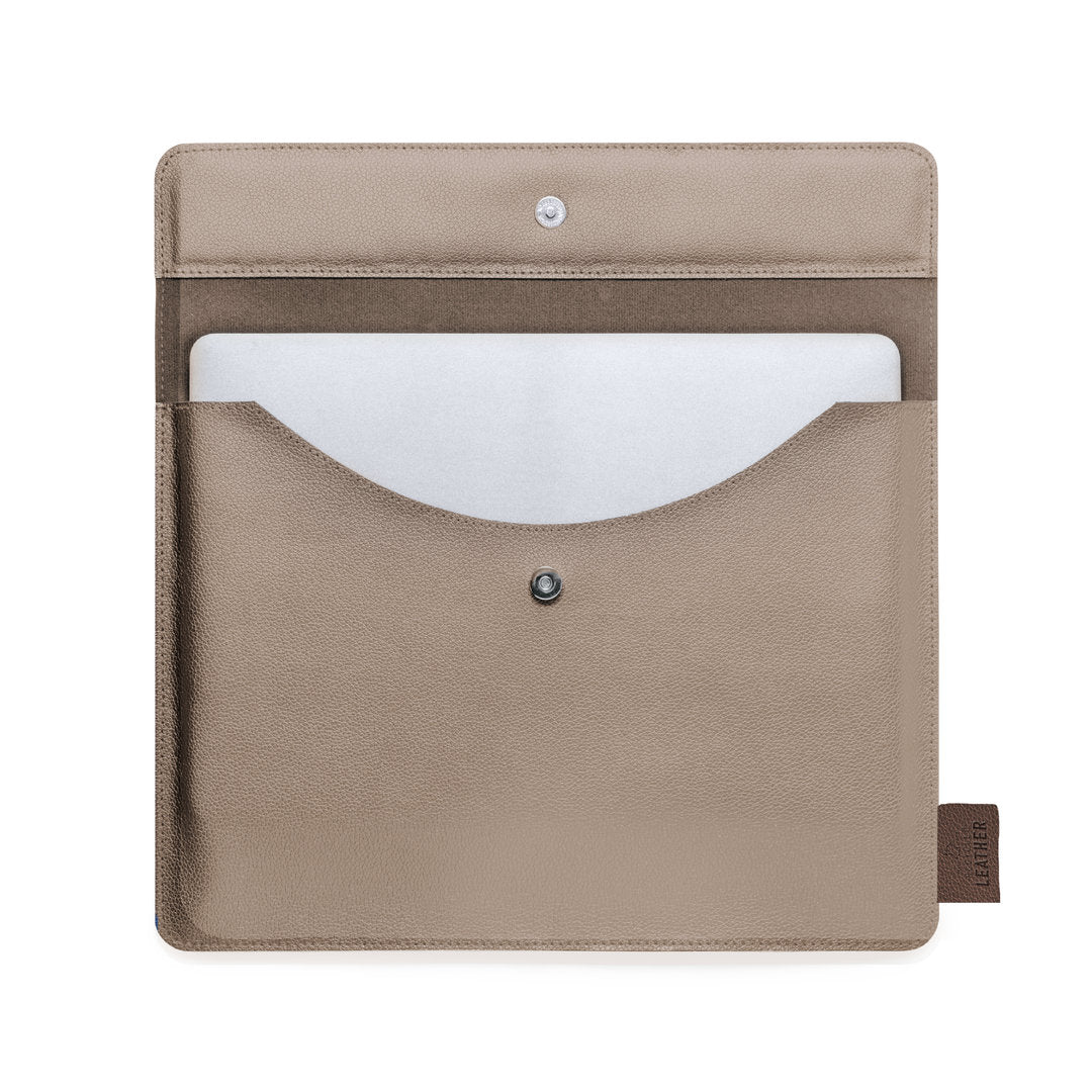 Housse pour ordinateur portable en rpet résistant rembourré en cuir recyclé KROLL beige avec logo entreprise