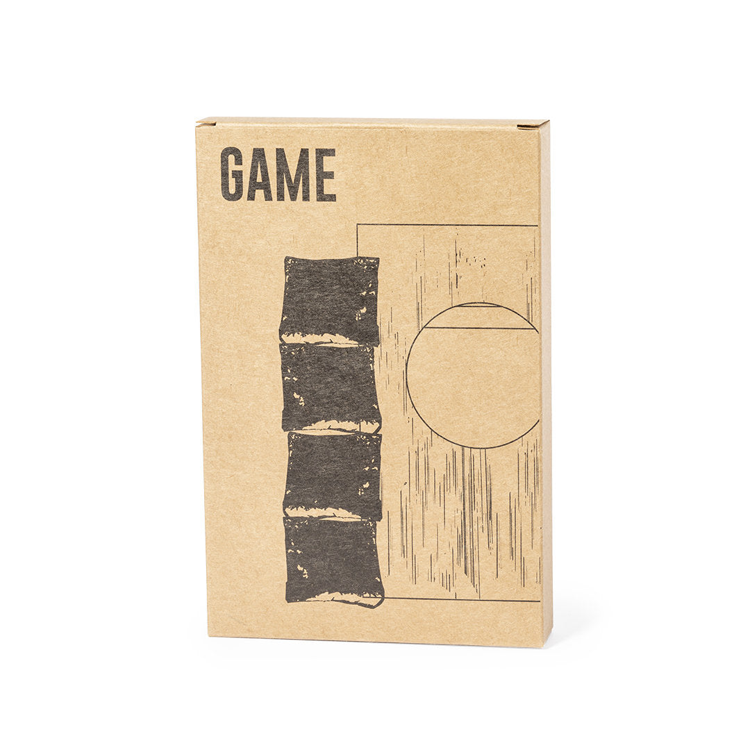 Jeu d'adresse en bois, base avec trou, 4 sachets de sable, présenté dans une boîte design individuelle