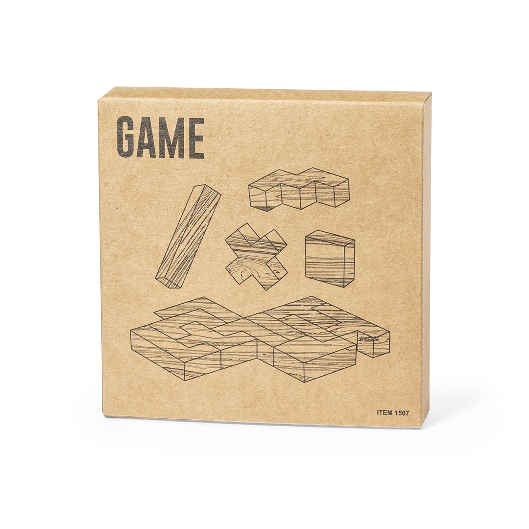 Jeu de société en bois avec 13 pièces, présenté dans un coffret individuel de conception kraft avec couvercle