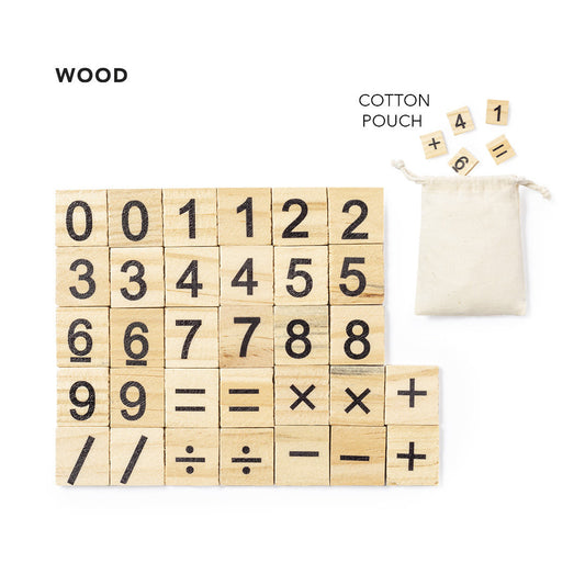 Jeu de calcul en bois : ensemble de 32 pièces, sac de transport en coton inclus.