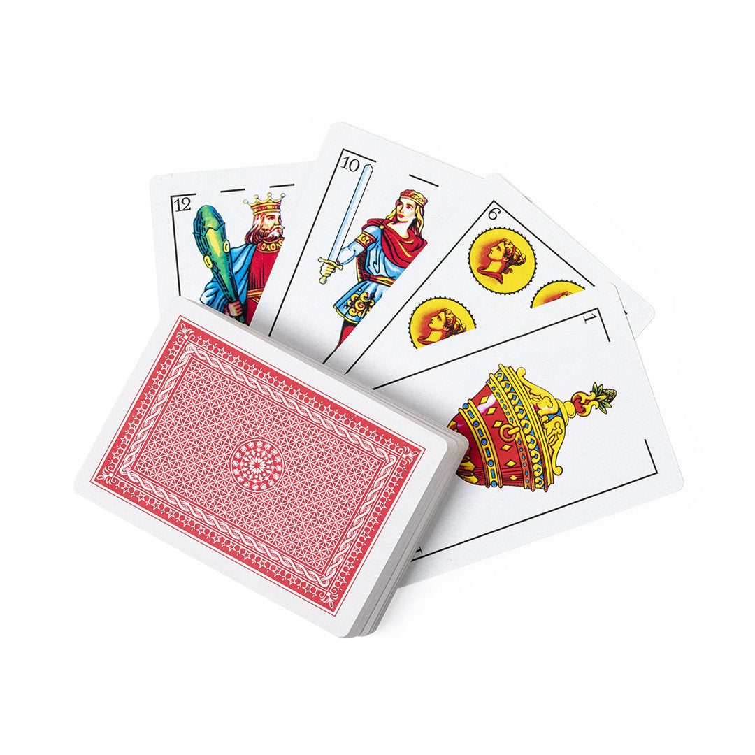 Accessoire de divertissement : Jeu de cartes espagnol, 50 cartes en papier laminé, étui translucide avec verrou de sécurité