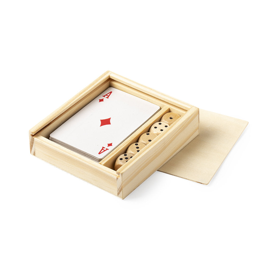 Accessoire de divertissement : Jeux de société avec cartes françaises et dés en bois, coffret en bois avec couvercle coulissant