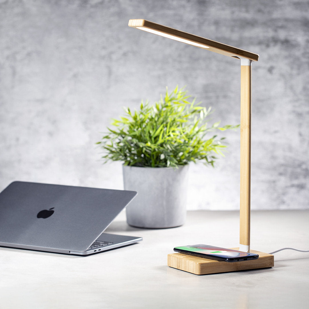 Lampe chargeur pliable, connexion bluetooth, sans fil 10w bambou avec logo entreprise