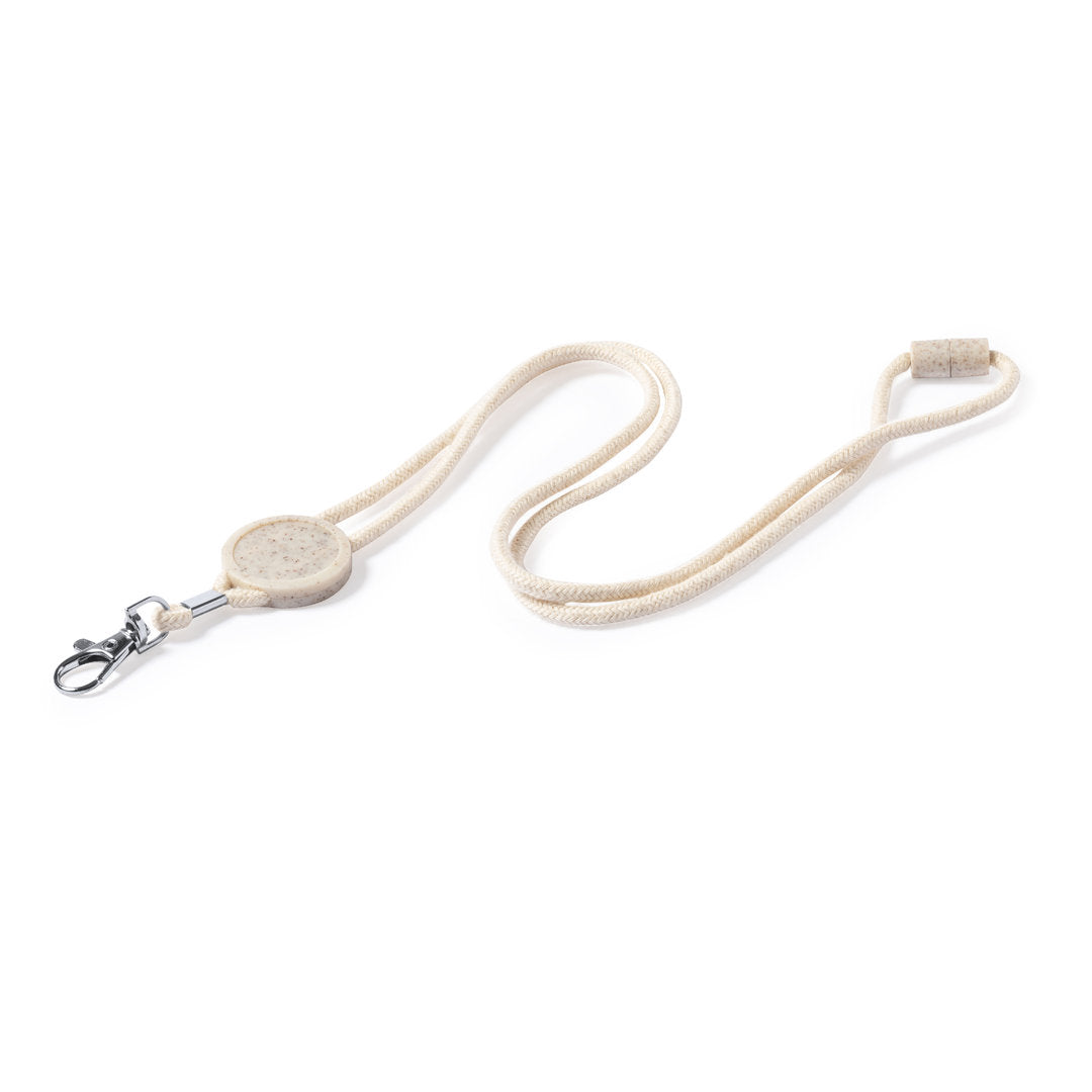 Lanyard, tour de cou 100 % coton résistant, paille de blé, abs DENAIN couleur creme