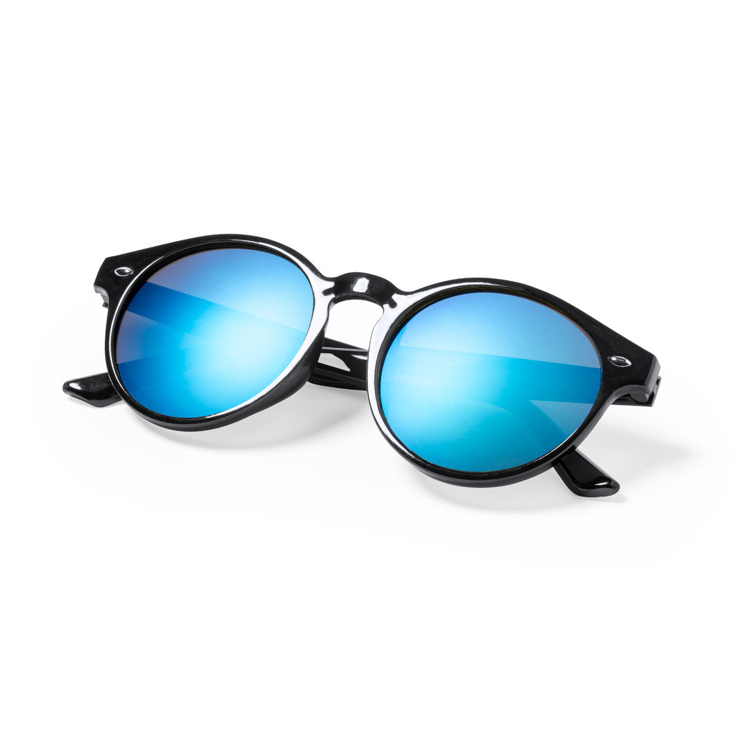 Lunettes de soleil monture noire verres bleus