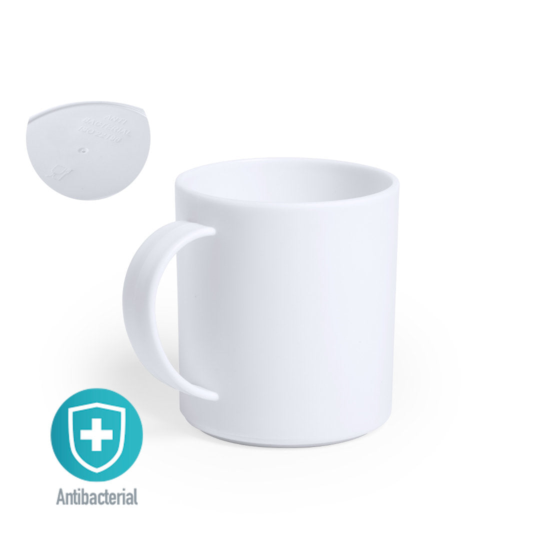 Mug antibactérien iso 22196 en pp sans bpa de 350ml dans un sachet individuel PLANTEX avec marquage logo