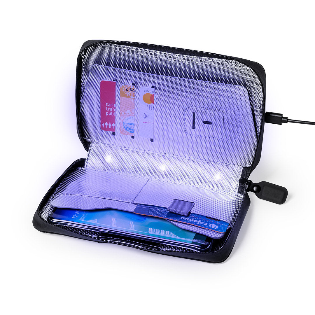 Organiseur et stérilisateur avec lumière uv usb type c en polyester 600d et pu BOXNY à personnaliser avec logo