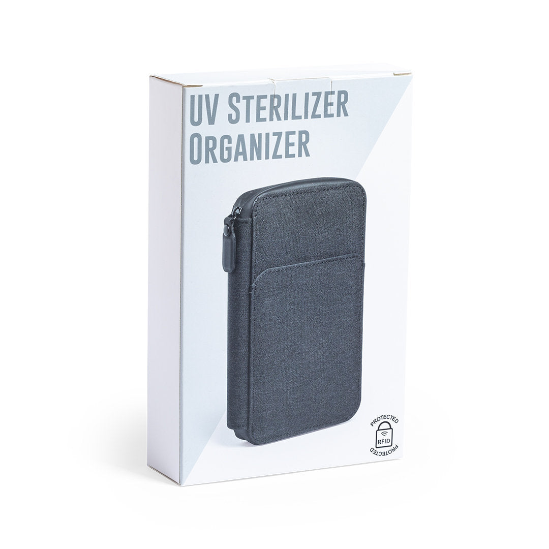 Organiseur et stérilisateur avec lumière uv usb type c en polyester 600d et pu BOXNY étui carton