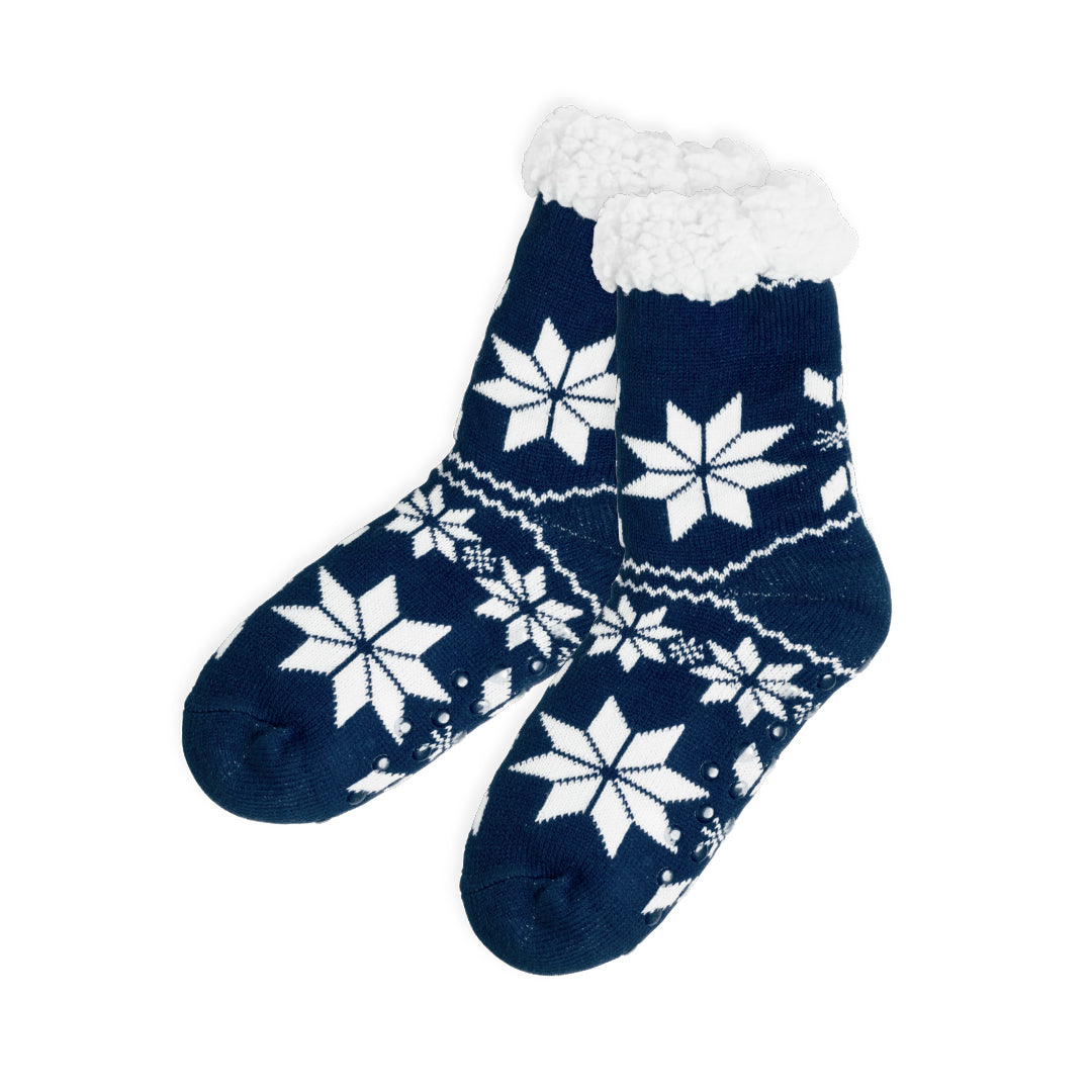 Paire de chaussettes anti-dérapantes aux motifs de Noël bleu
