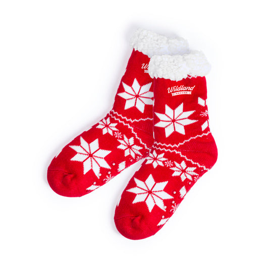 Paire de chaussettes anti-dérapantes aux motifs de Noël rouge