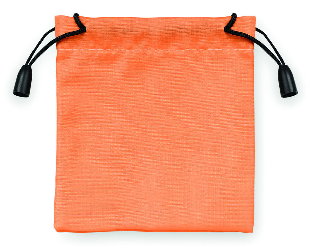 Accessoire de mode : petit sac en polyester, fermeture à cordelettes, coloris assortis.