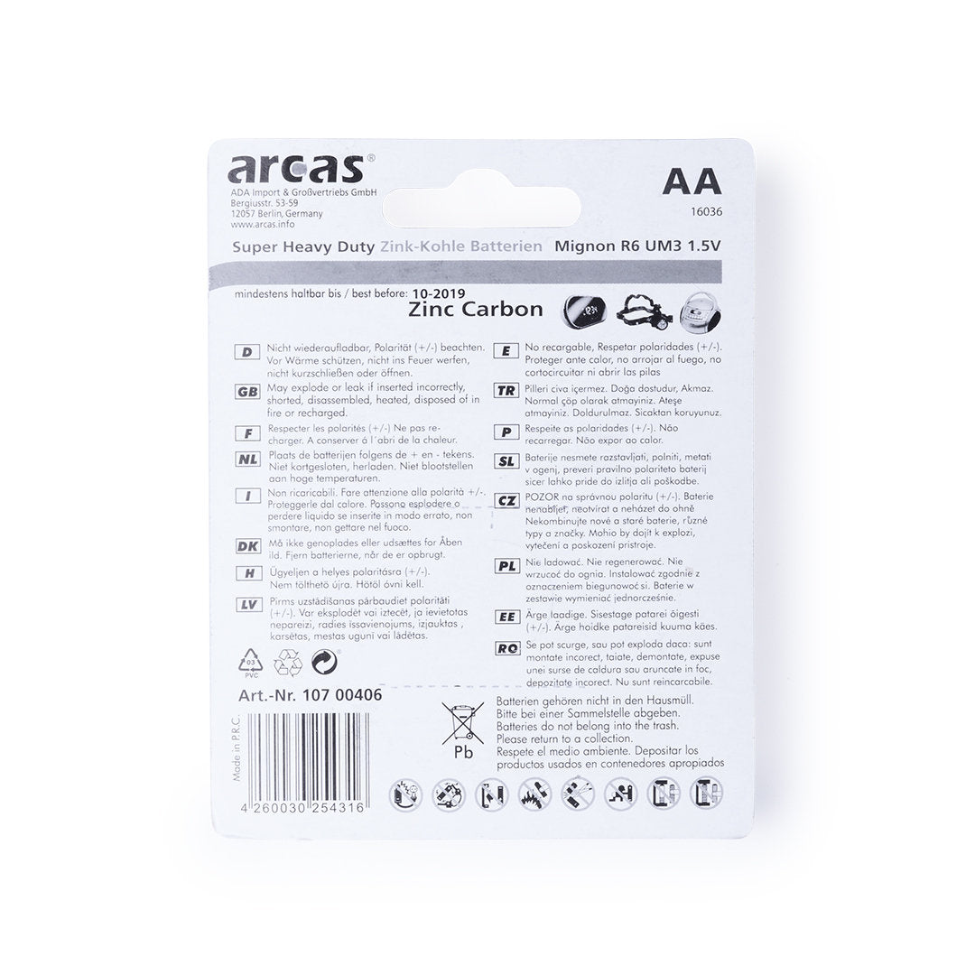 Blister 4 Piles 1,5V aa R06 carton et plastique