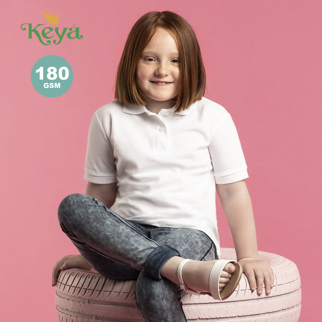 Polo piqué pour enfant 100% coton de 180gr/m2 ring spun blanc KEYA YPS180