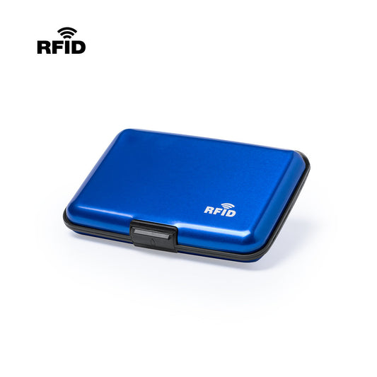 porte cartes avec technologie de sécurité RFID en aluminium bleu
