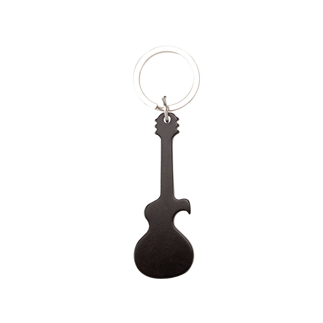 Porte-clés décapsuleur en forme de guitare, un accessoire ludique en aluminium personnalisable.