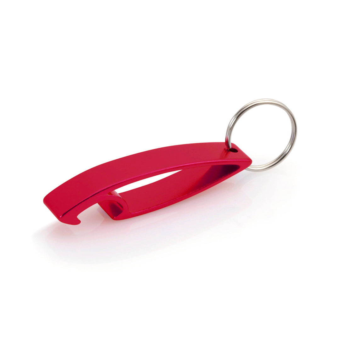 Porte-clés décapsuleur en aluminium, proposé dans une gamme de couleurs vives, personnalisable.