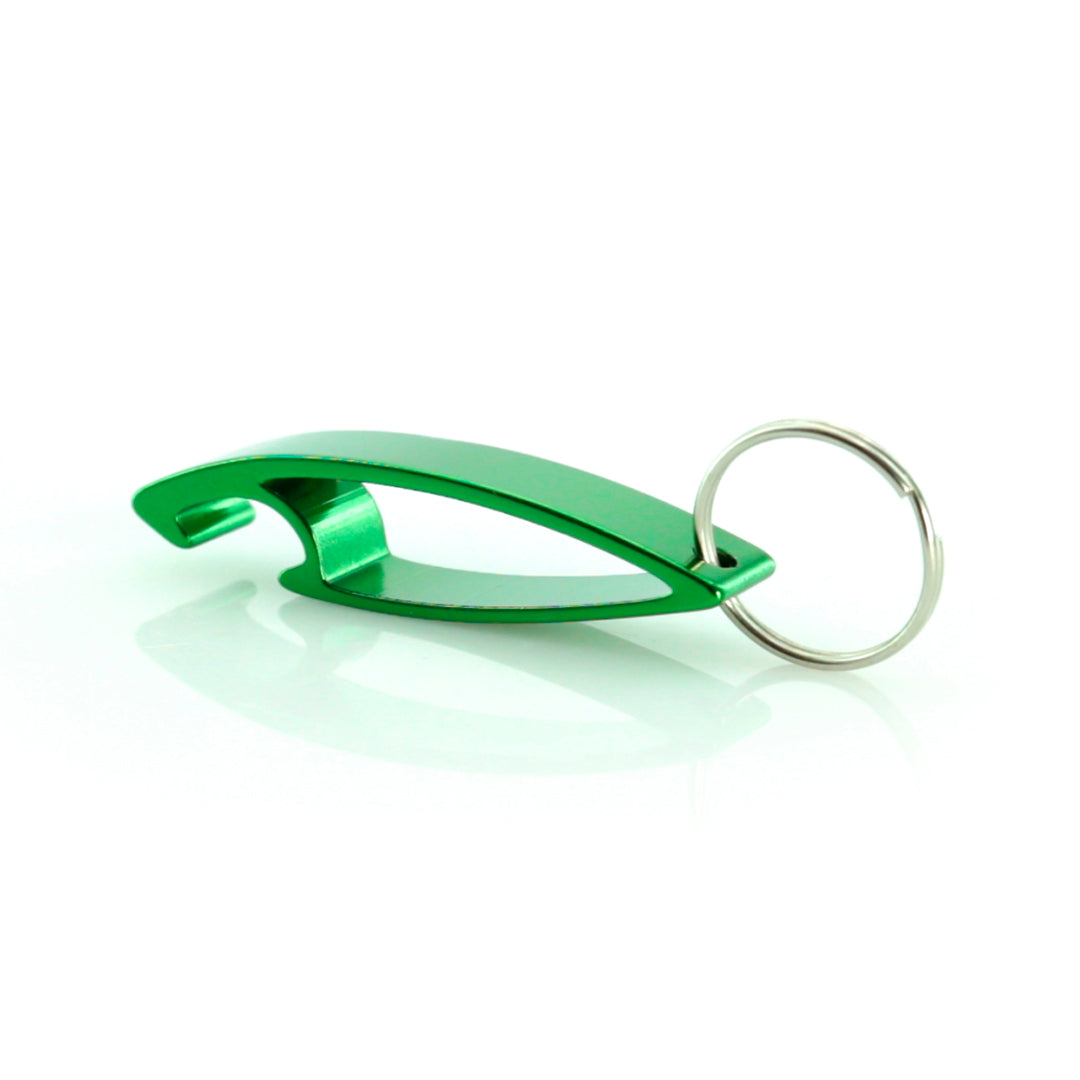 Ouvre-bouteille porte-clés en aluminium, disponible dans une variété de couleurs vibrantes.