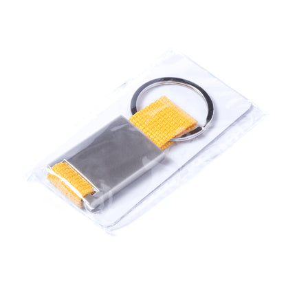 Accessoire porte-clés original avec ruban en polyester aux couleurs variées. Personnalisable - Structure métallique adaptée à la gravure laser.