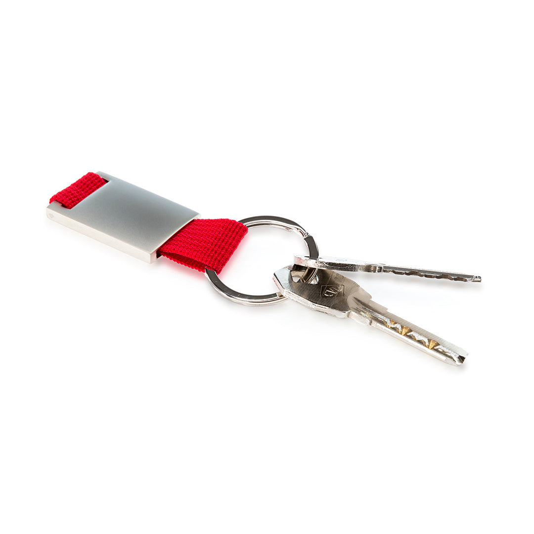 Porte-clés au design ludique avec ruban en polyester coloré. Personnalisable - Corps métallique conçu pour la gravure au laser.