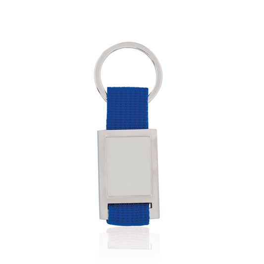 Porte-clés avec ruban en polyester aux couleurs vives. Personnalisable.