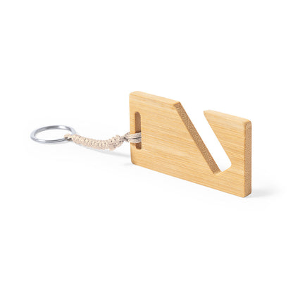 Porte-clés durable en bambou avec cordon et support pour smartphone