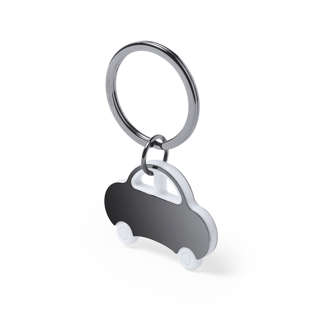 Porte-clés moderne bicolore en acier inoxydable, silhouette de voiture. Personnalisable - Pour les amateurs d'automobiles.
